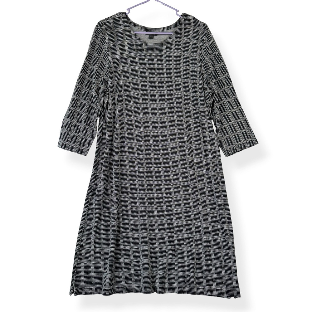 J Jill Midi Dress Womens L Large 3/4 Sleeves Black White